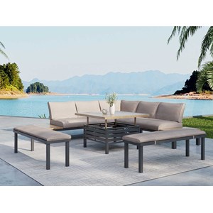 Salon de jardin lanza taupe en aluminium - 7 places - jardideco