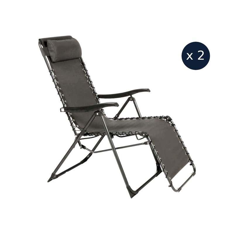 2 fauteuils de jardin relax silos gris anthracite - hespéride
