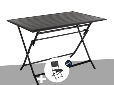 Table de jardin rectangulaire azua 4 places graphite + 4 chaises pliantes modula