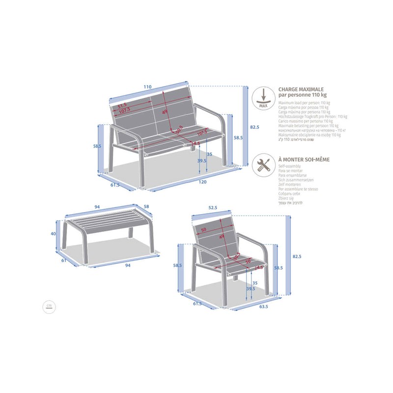 Salon de jardin alu et texaline piazza graphite - 4 places - hespéride