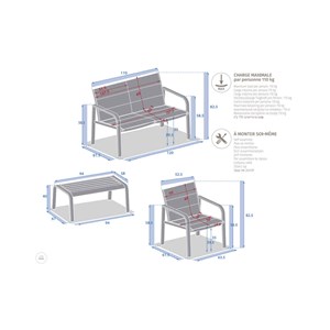 Salon de jardin alu et texaline piazza café - 4 places - hespéride
