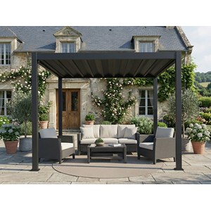 Pergola bioclimatique toit rétractable evora graphite - 4 x 3 m - hespéride