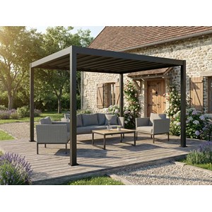 Pergola bioclimatique toit rétractable evora graphite - 4 x 3 m - hespéride