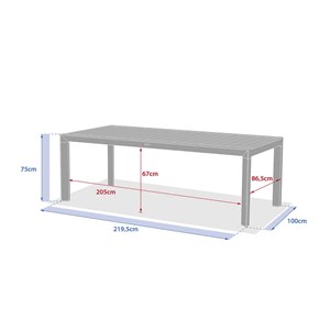 Table de jardin rectangulaire alu evasion 8 places effet bois honey graphite - h