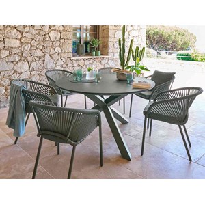 Table de jardin ronde alu&nbsp;verre oryon laurier - 6 places - hespéride