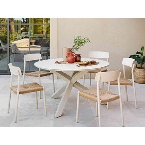 Table de jardin ronde alu&nbsp;verre oryon argile - 6 places - hespéride