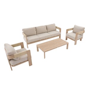 Salon de jardin en alu effet bois oryna beige&nbsp;honey - 5 places - hespéride