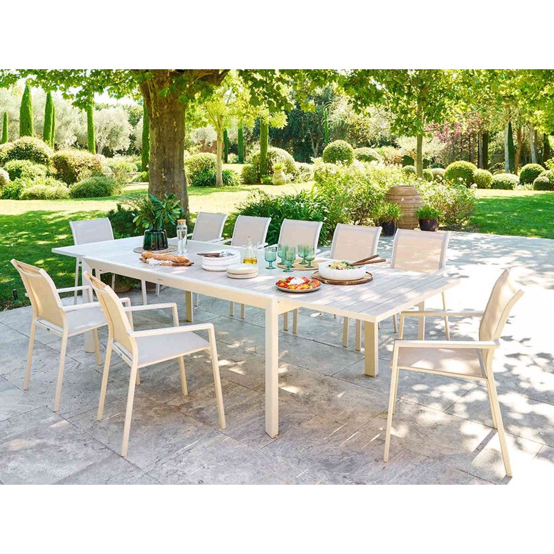 Table de jardin rectangulaire extensible rallonge coulissante alu evasion effet