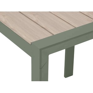 Table de jardin carrée alu evasion 2 places effet bois lin et laurier- hespéride