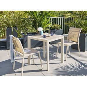 Table de jardin carrée alu evasion 2 places effet bois lin et argile - hespéride