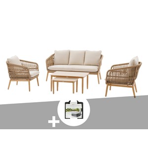 Salon de jardin alu effet bois brossé orissa taupe + housse - 5 places - hespéri