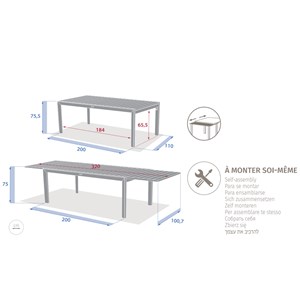 Table de jardin rectangulaire extensible rallonge coulissante alu evasion effet