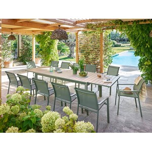 Table de jardin rectangulaire extensible rallonge coulissante alu evasion effet