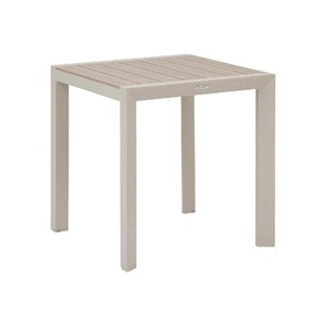 Table de jardin carrée alu evasion 2 places effet bois lin et argile + 2 fauteui