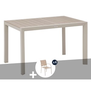 Table de jardin rectangulaire alu evasion 4 places effet bois lin et argile + 4