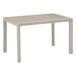 Table de jardin rectangulaire alu evasion 4 places effet bois lin et argile + 4