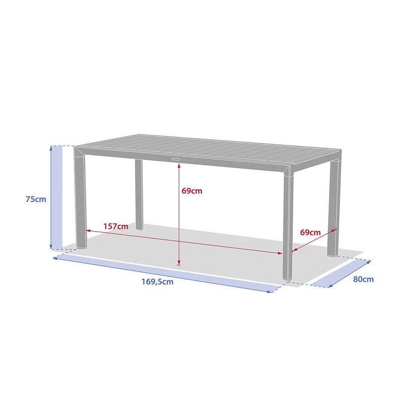 Table de jardin rectangulaire alu evasion 6 places effet bois lin et argile + 6
