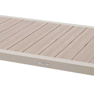 Table de jardin rectangulaire alu evasion 6 places effet bois lin et argile + 6