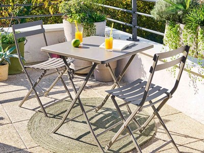 Salon de jardin carré en métal greensboro 70 x 70 cm café avec 2 chaises - hespé