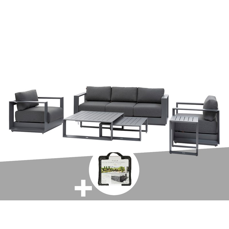 Salon de jardin en aluminium allure graphite 5 places + housse de protection - h