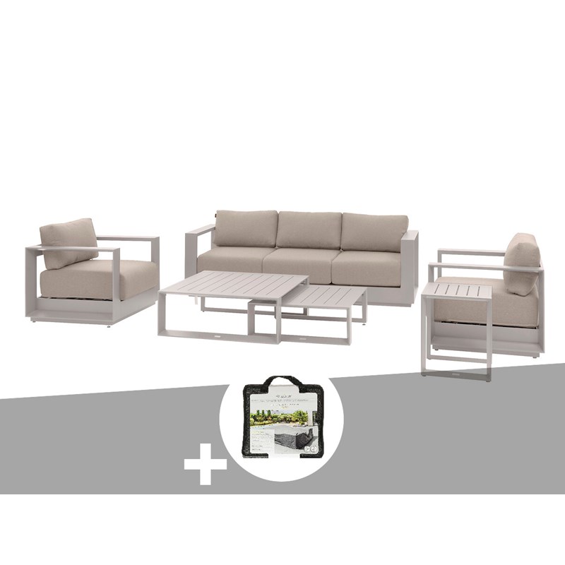 Salon de jardin en aluminium allure avoine 5 places + housse de protection - hes