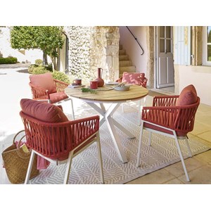 Table de jardin ronde alu&nbsp;acacia oriengo 4 places blanc - hespéride