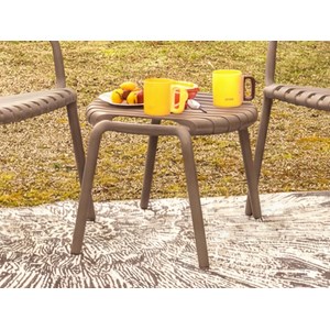 Table basse de jardin ronde en résine pp 50 % recyclé joysxee- ø50 cm - taupe -