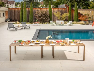 Table de jardin rectangulaire extensible roko, 3,7 m, 6 rallonges, aspect teck -