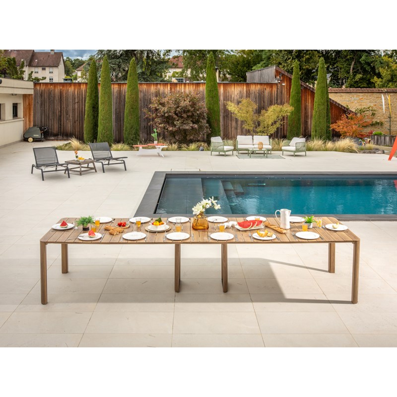 Table de jardin rectangulaire extensible roko, 3,7 m, 6 rallonges, aspect teck -