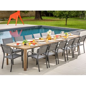 Table de jardin rectangulaire extensible roko, 3,7 m, 6 rallonges, aspect teck -