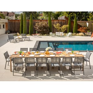 Table de jardin rectangulaire extensible roko, 3,7 m, 6 rallonges, aspect teck -