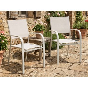 Lot de 2 fauteuils de jardin empilable alu tosca beige - jardideco