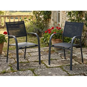 Lot de fauteuils de jardin empilable alu tosca gris - jardideco