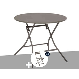 Table de jardin ronde greensboro 4 places café + 4 chaises - hespéride