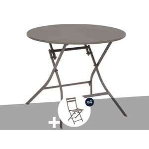 Table de jardin ronde greensboro 4 places café + 4 chaises - hespéride