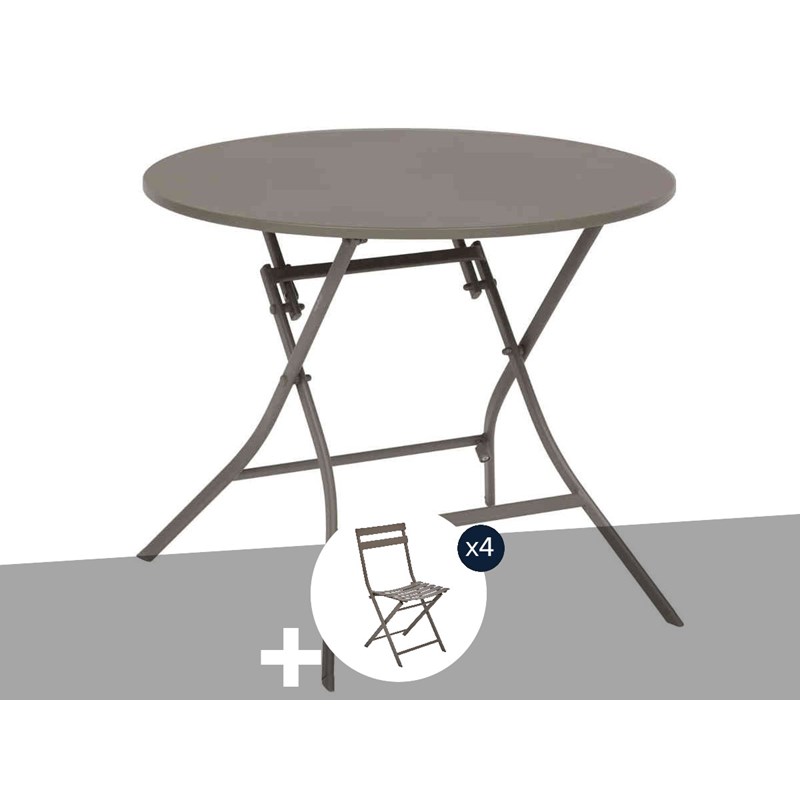Table de jardin ronde greensboro 4 places café + 4 chaises - hespéride