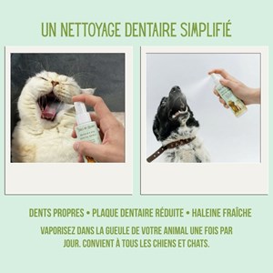 Spray dentaire chien & chat 100% naturel, hygiène, haleine, plaque, anti tarte