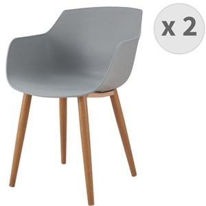 Andrea-chaise scandinave gris pied métal effet bois (x2)