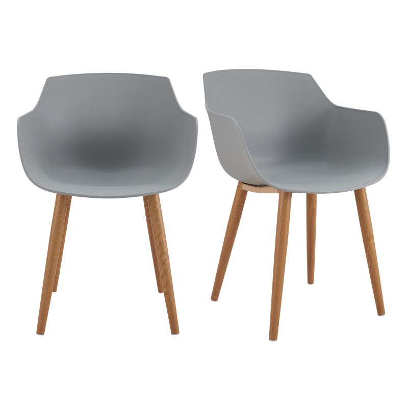 Andrea-chaise scandinave gris pied métal effet bois (x2)