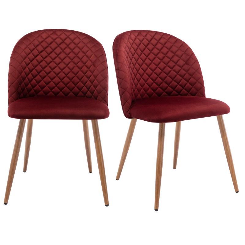 Lola-chaise vintage velours lie de vin pieds métal effet bois,(x2)