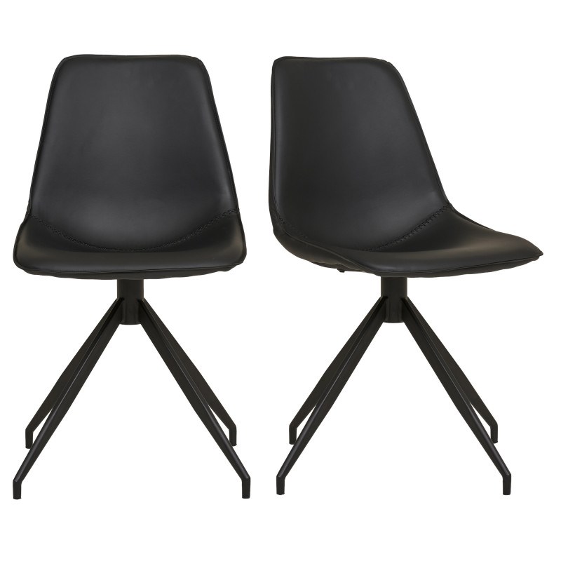 Andy- chaise pivotante à 360° en cuir synthétique noir (x2)