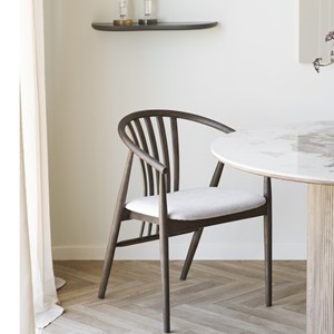 Bess-fauteuil de table en chêne fumé massif et tissu beige