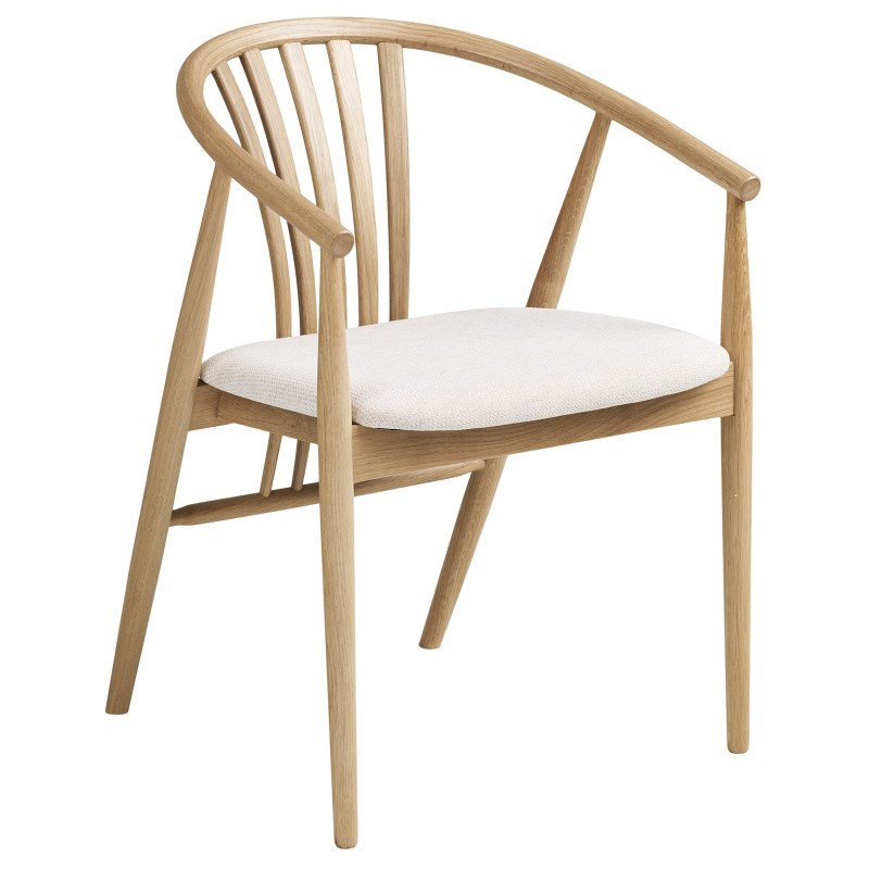 Bess-fauteuil de table en chêne massif et tissu beige