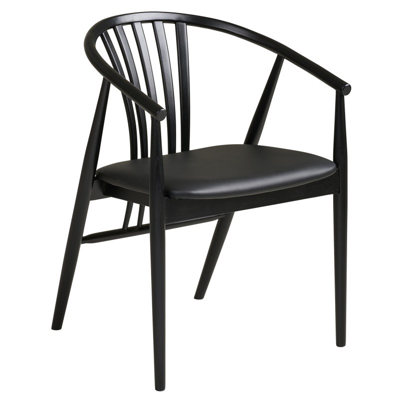 Bess-fauteuil de table en bois massif noir et pu noir