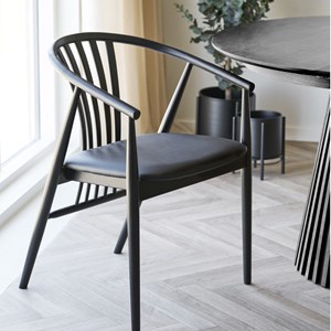 Bess-fauteuil de table en bois massif noir et pu noir