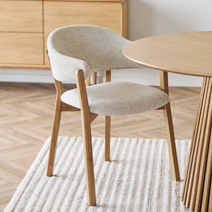 Fair-fauteuil de table en chêne massif et tissu, beige