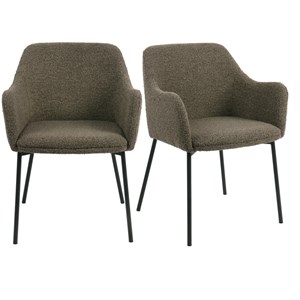 Leonie-fauteuil de table en tissu bouclé taupe (x2)