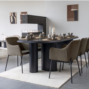 Leonie-fauteuil de table en tissu bouclé taupe (x2)