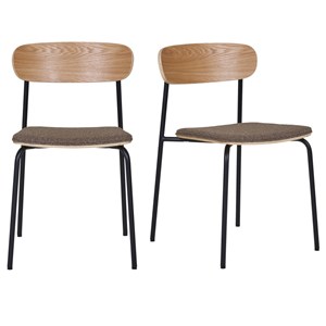 Skool-chaise en frêne massif, acier noir et tissu taupe (x2)