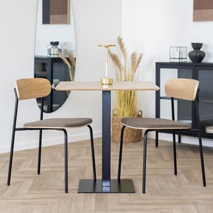 Skool-chaise en frêne massif, acier noir et tissu taupe (x2)